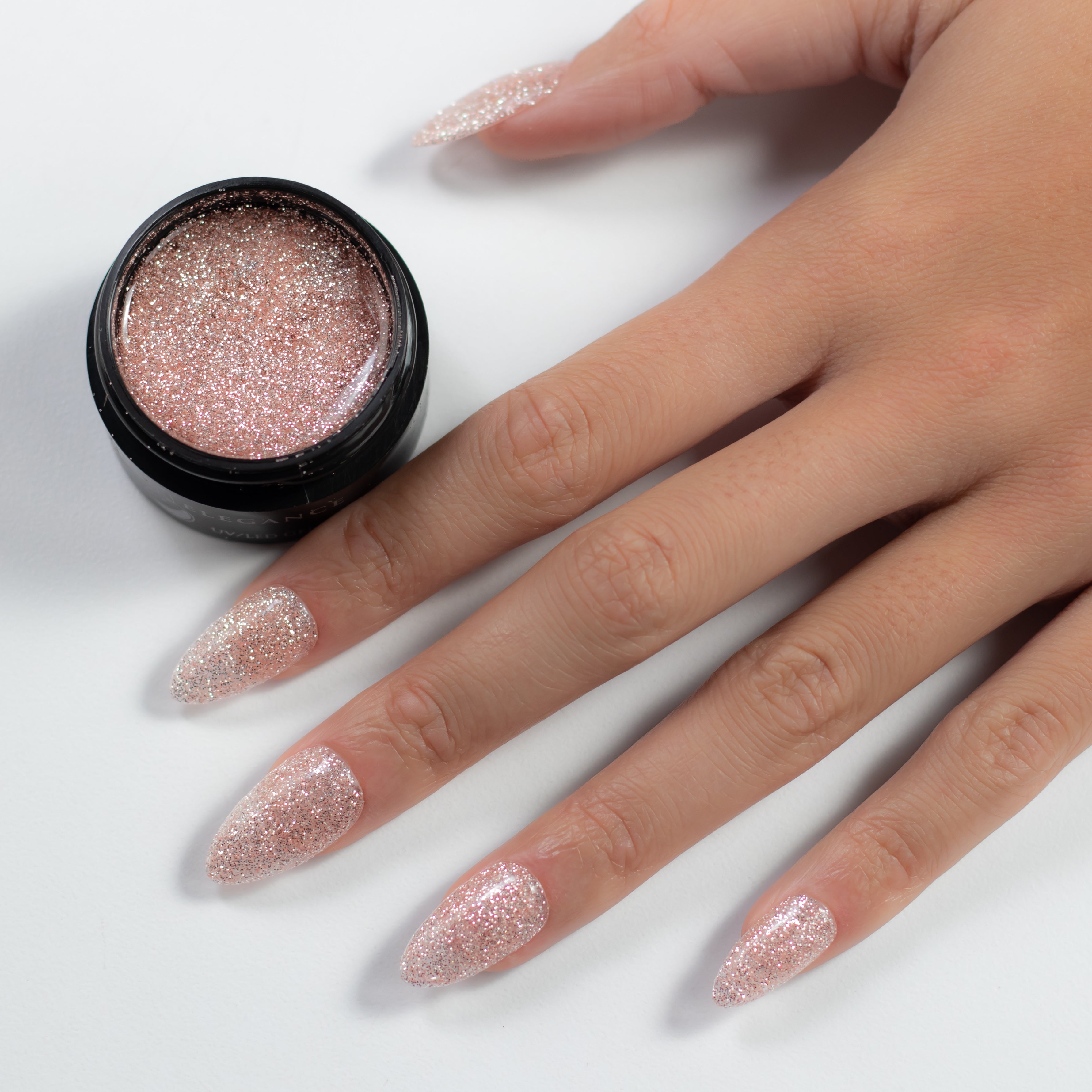 P+ Nudie Glitter Gel Polish, 15 ml.